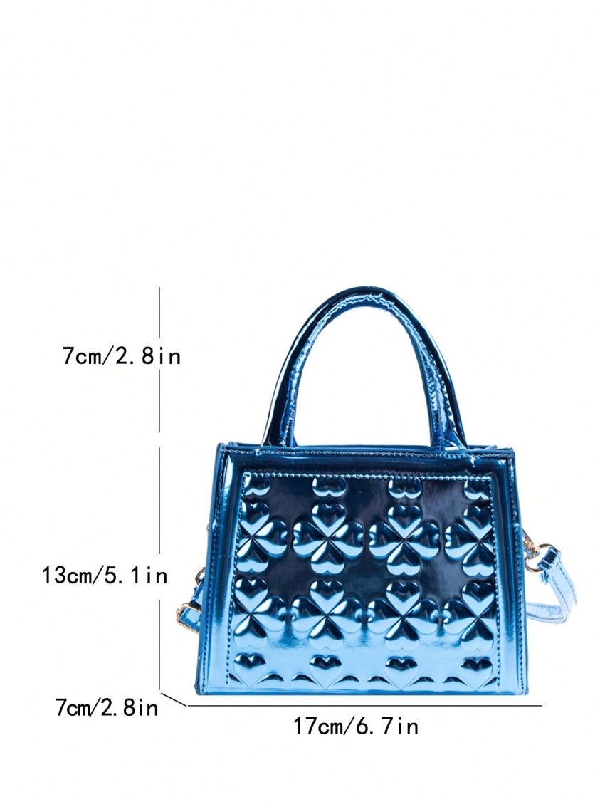 Mini Square Bag Funky Metallic Heart Embossed Double Handle PU