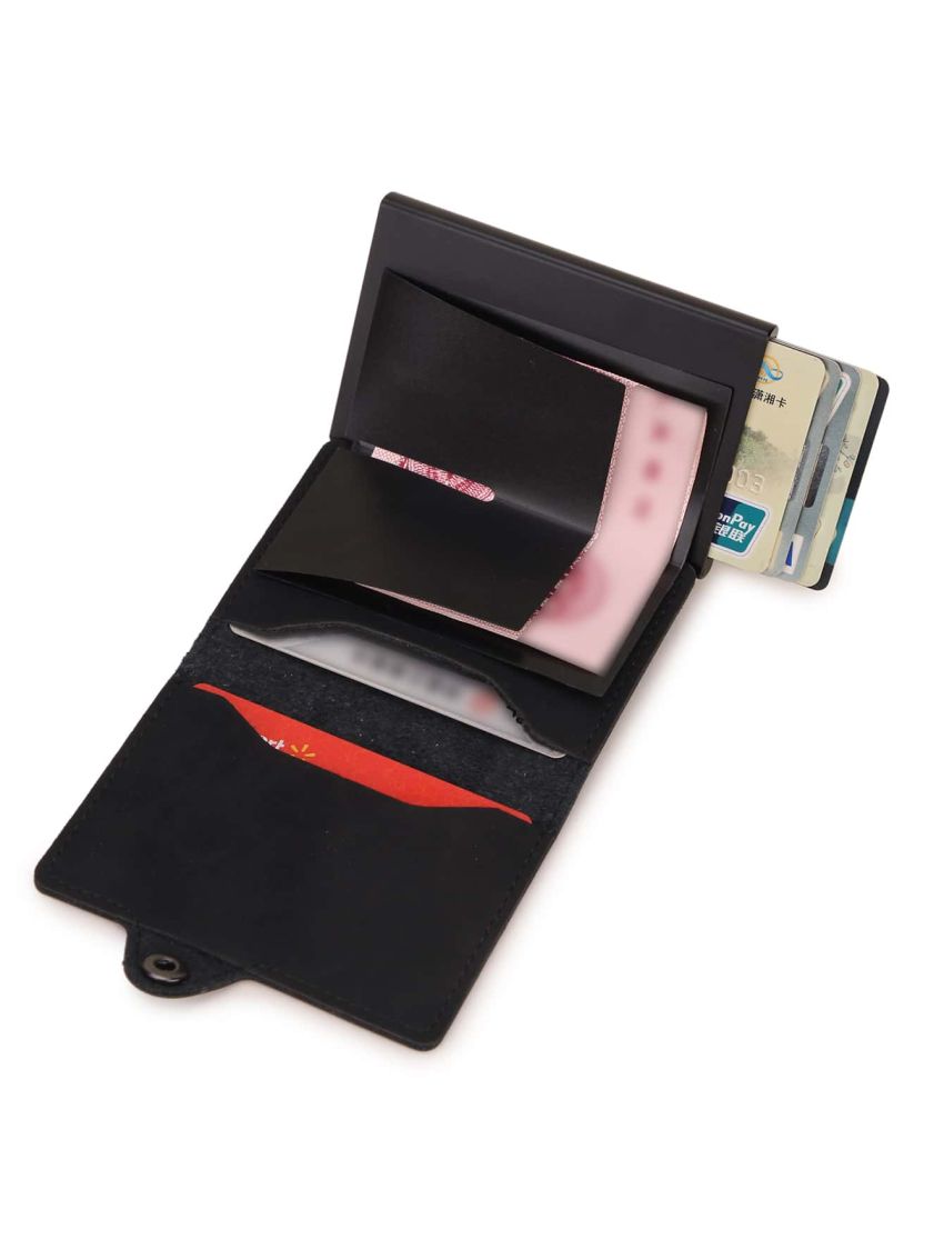 Black Card Holder RFID Automatic Pop-up Fashionable PU