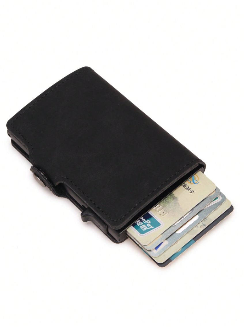 Black Card Holder RFID Automatic Pop-up Fashionable PU
