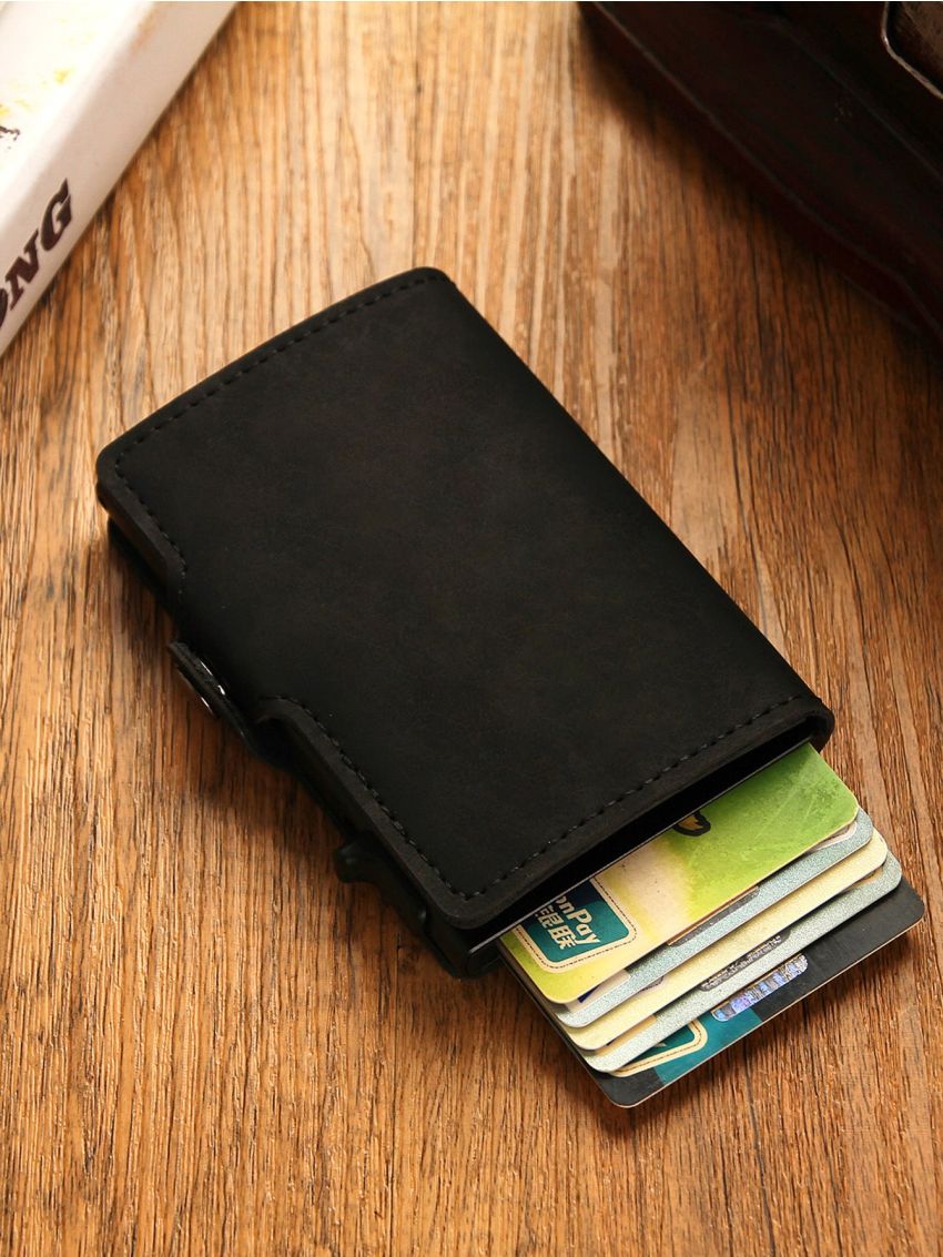Black Card Holder RFID Automatic Pop-up Fashionable PU