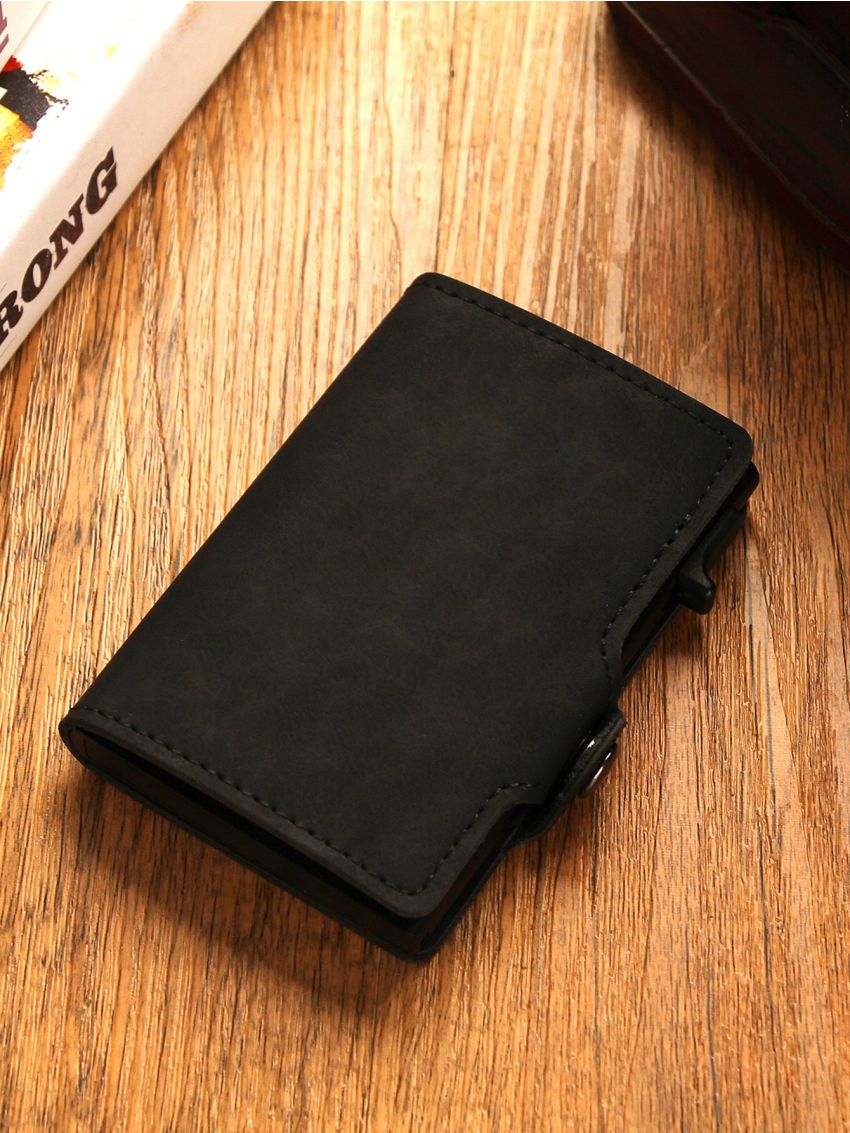 Black Card Holder RFID Automatic Pop-up Fashionable PU