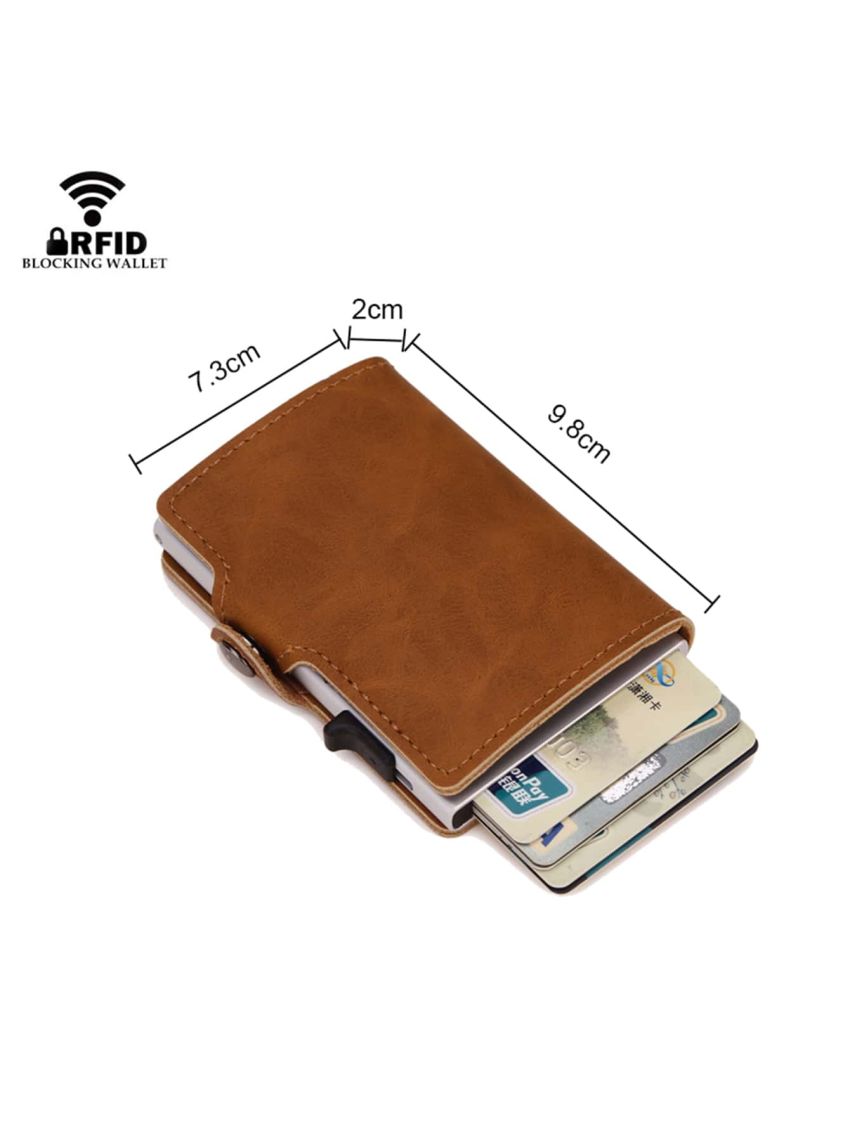Trifold RFID Pop Out Card Holder With Snap Button PU Card Slot