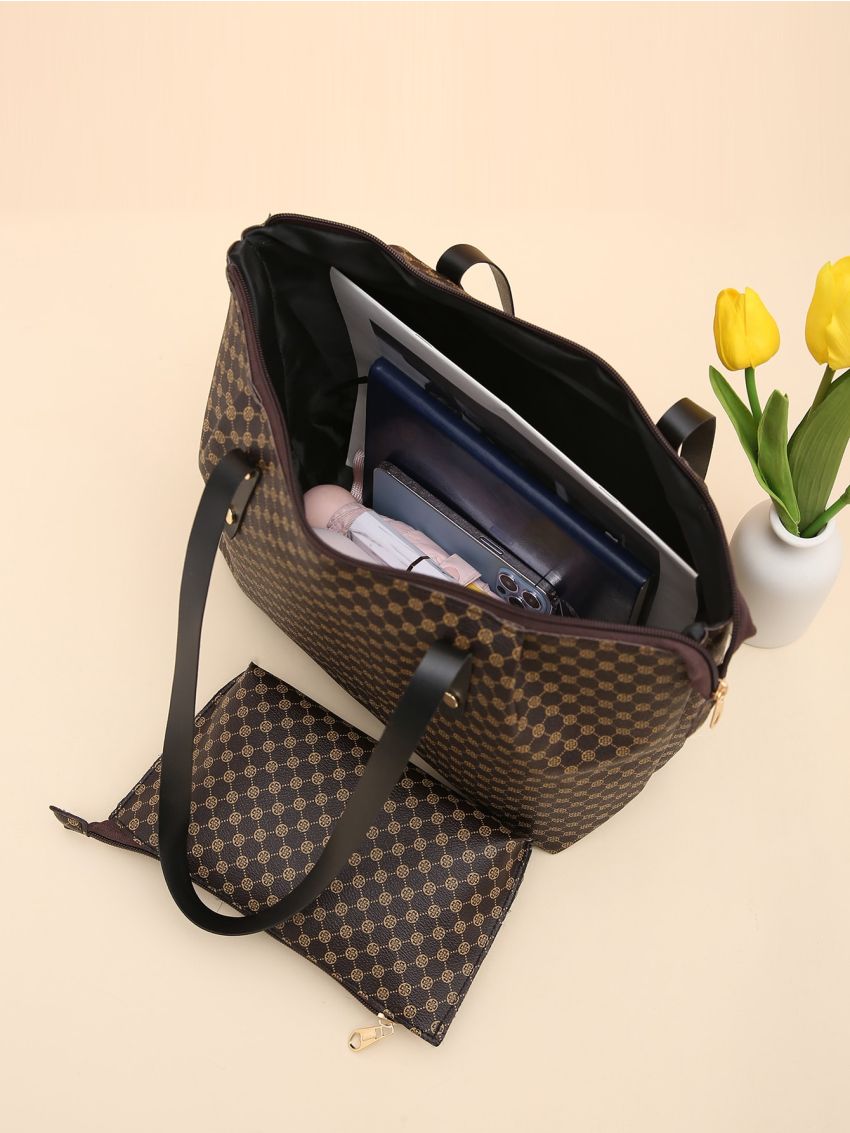 Classic Pattern Tote Bag, Women's Large Capacity Handbag