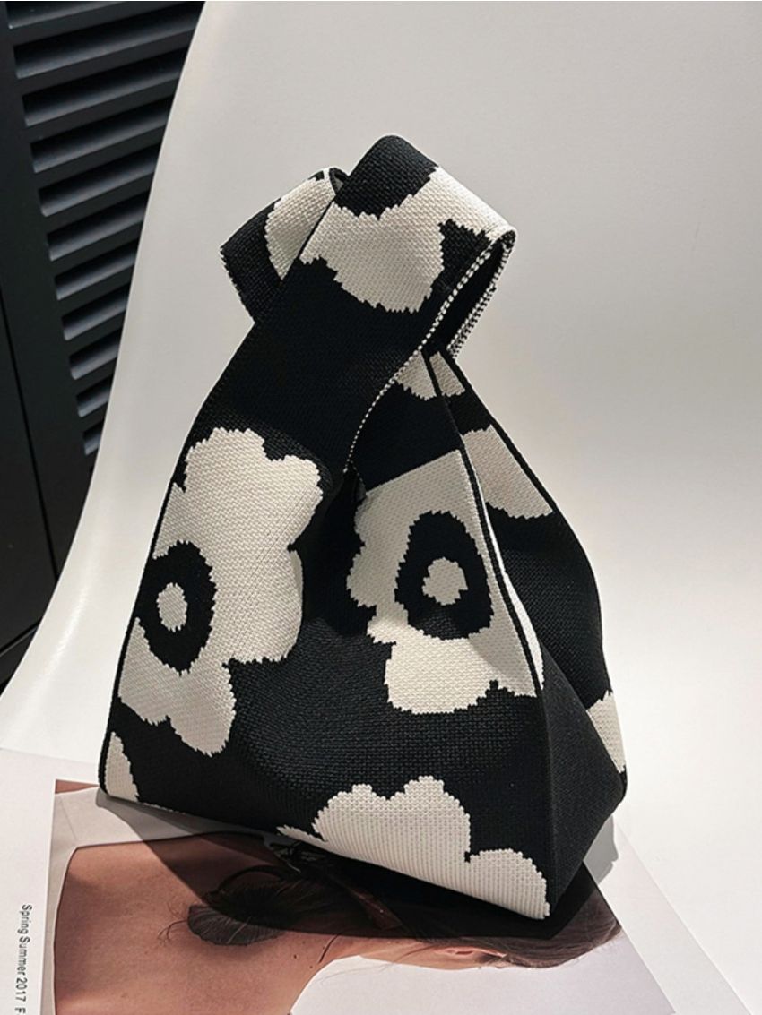 Mini Crochet Bag Floral Pattern No-closure Double Handle Polyester