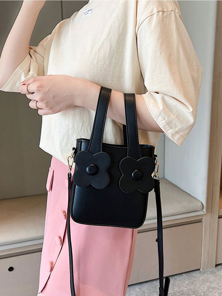 Mini Square Bag Double Handle Flower Decor