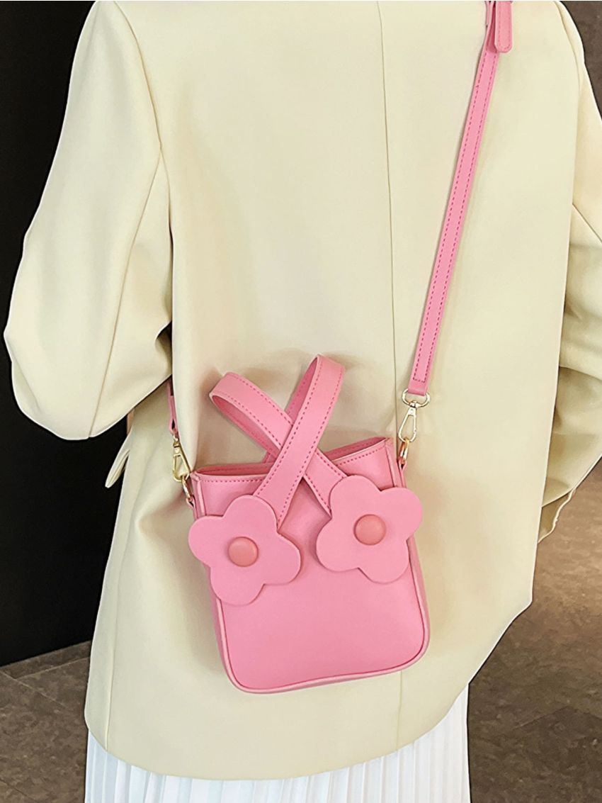 Mini Square Bag Double Handle Flower Decor