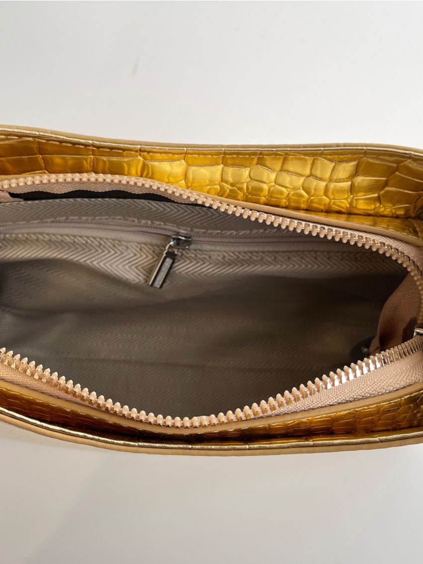 Crocodile Embossed Hobo Bag Small Metallic Funky