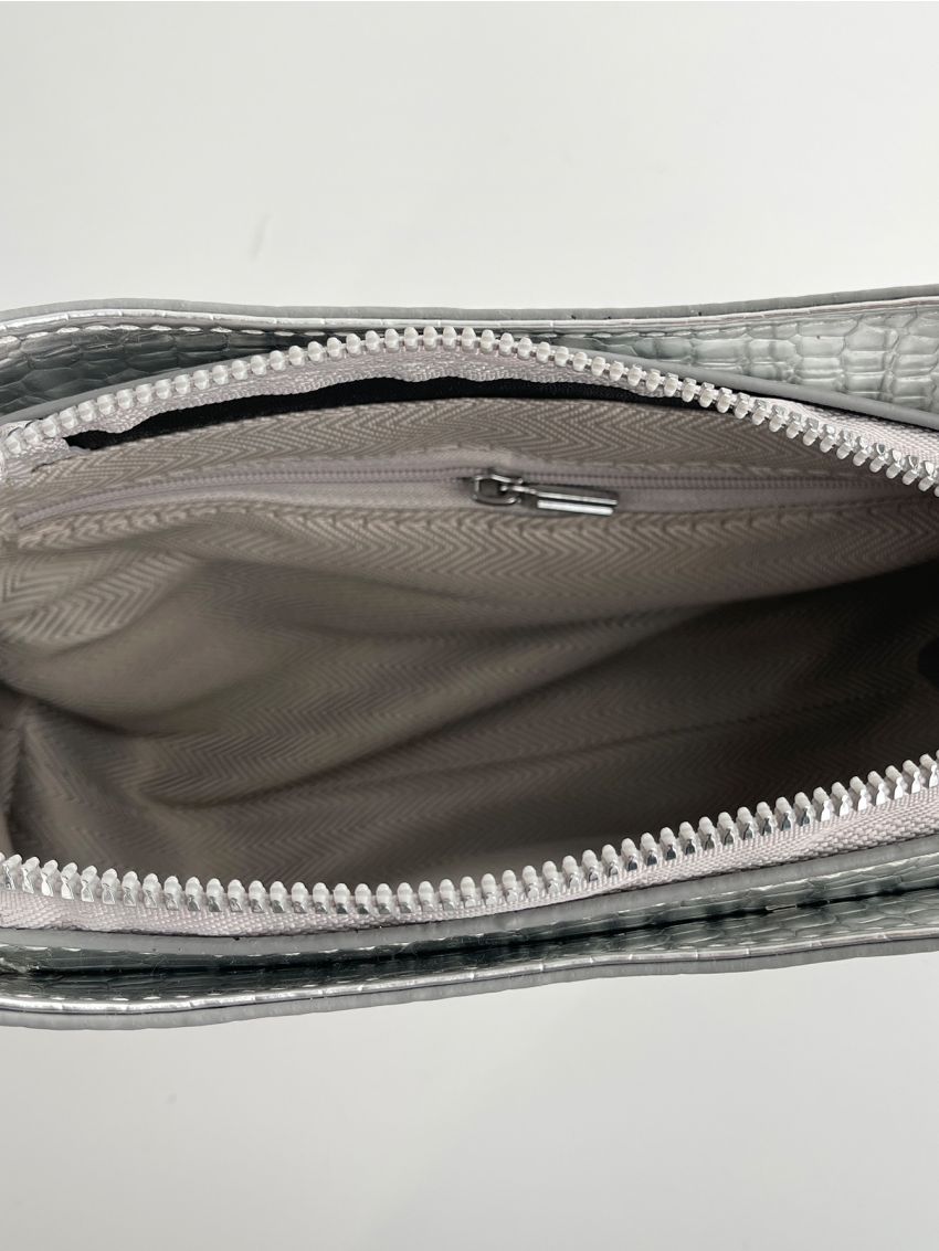 Crocodile Embossed Hobo Bag Small Metallic Funky