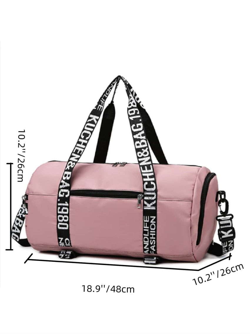 Pink Duffel Bag Letter Pattern Double Handle Gym Bag For Sport & Travel
