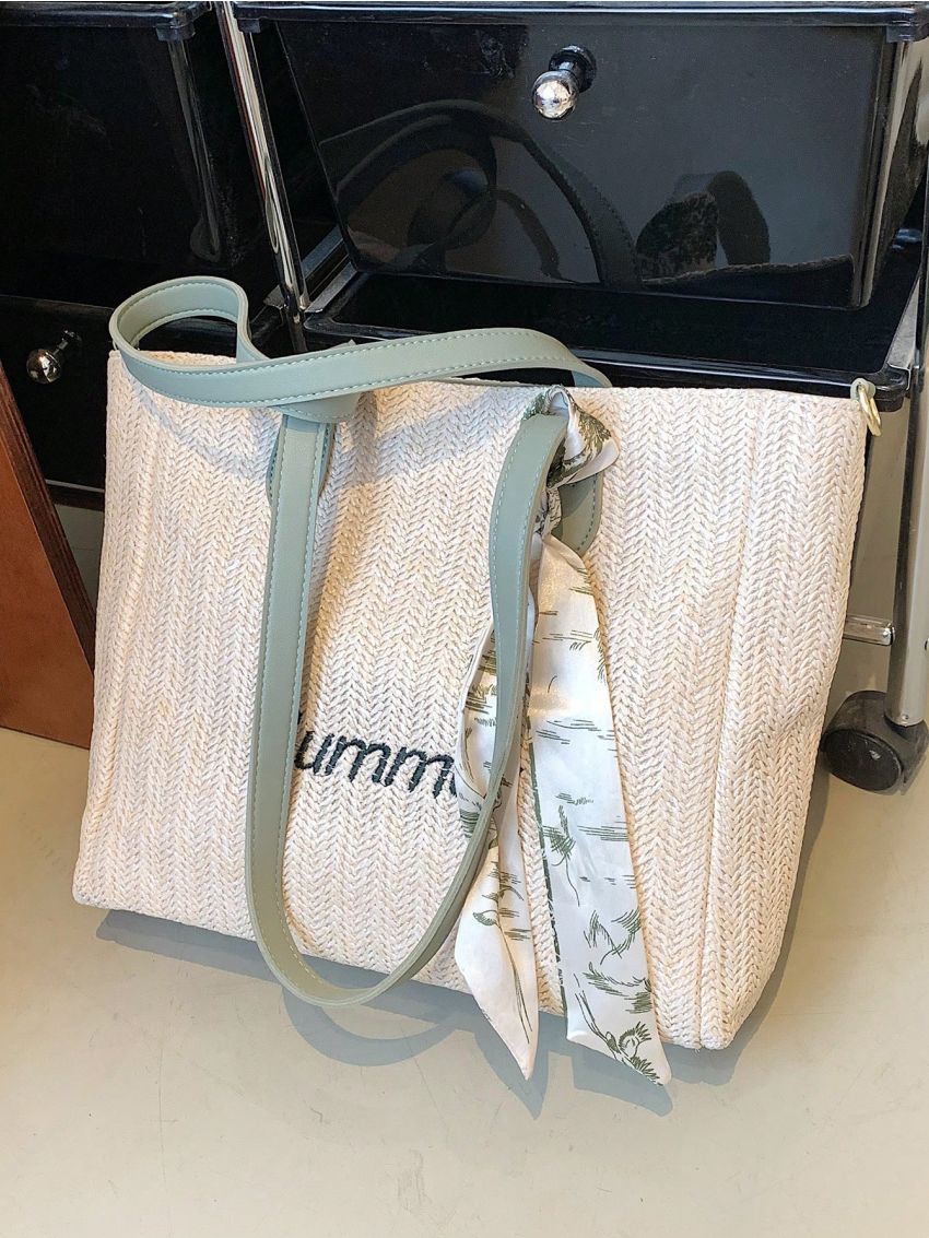 Twilly Scarf Decor Straw Bag Medium Vacation