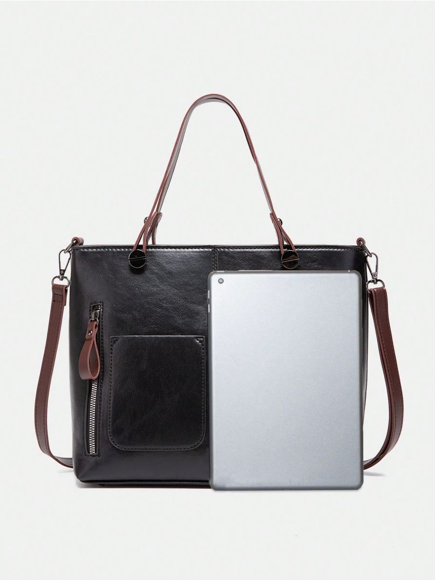 Minimalist Shoulder Tote Bag Small Zipper Vintage