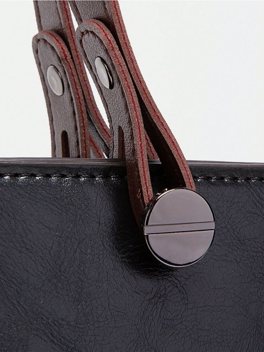 Minimalist Shoulder Tote Bag Small Zipper Vintage