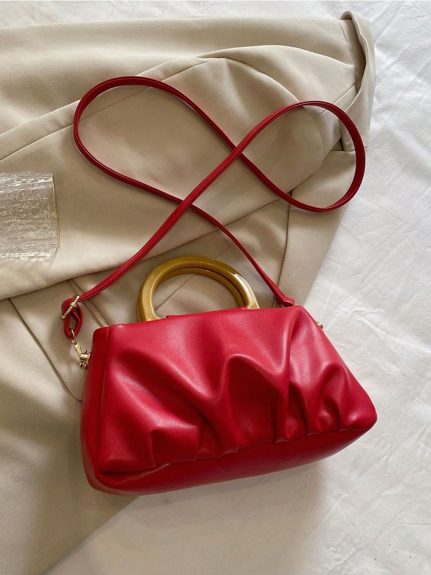 Two Tone Square Bag Ruched Detail Neon Red