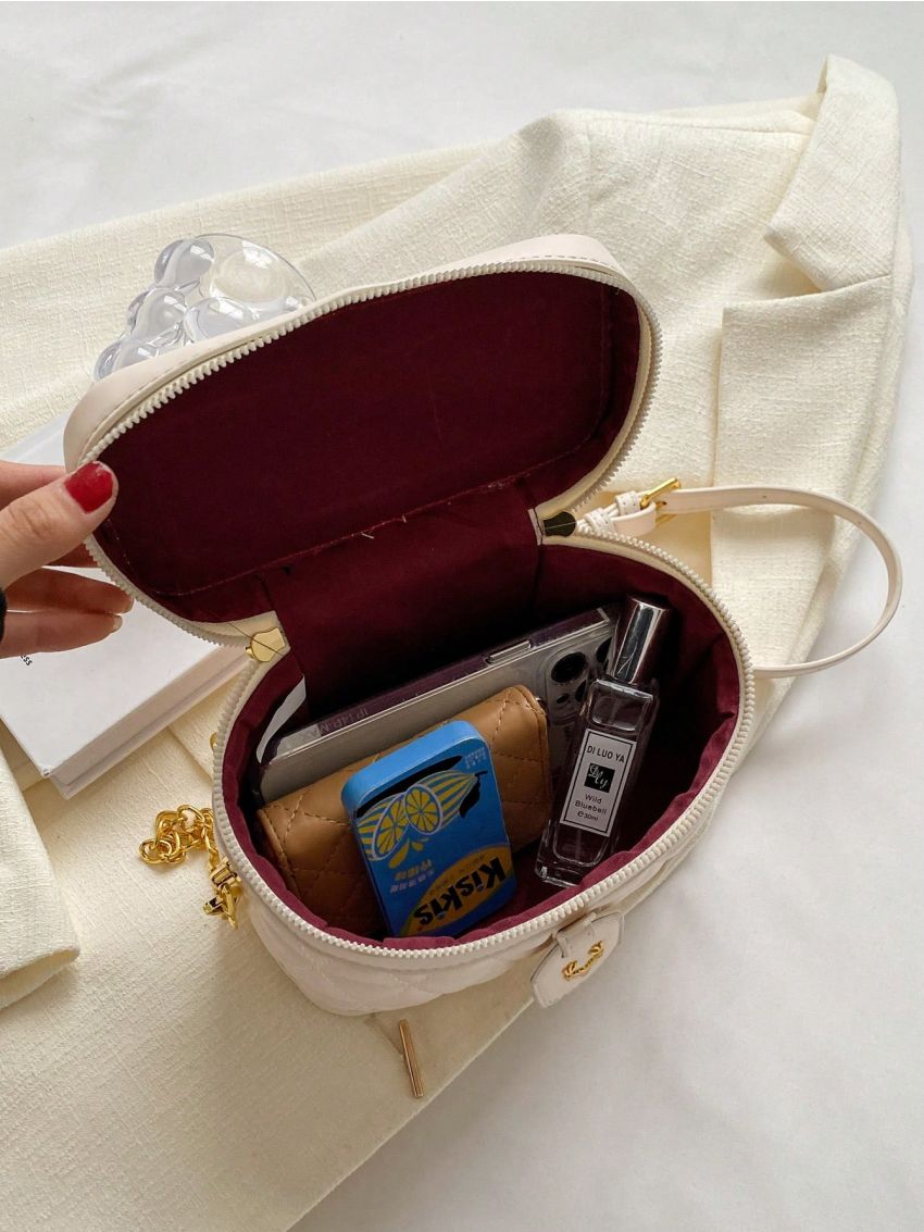 Mini Bucket Bag Quilted Pattern Metal Decor