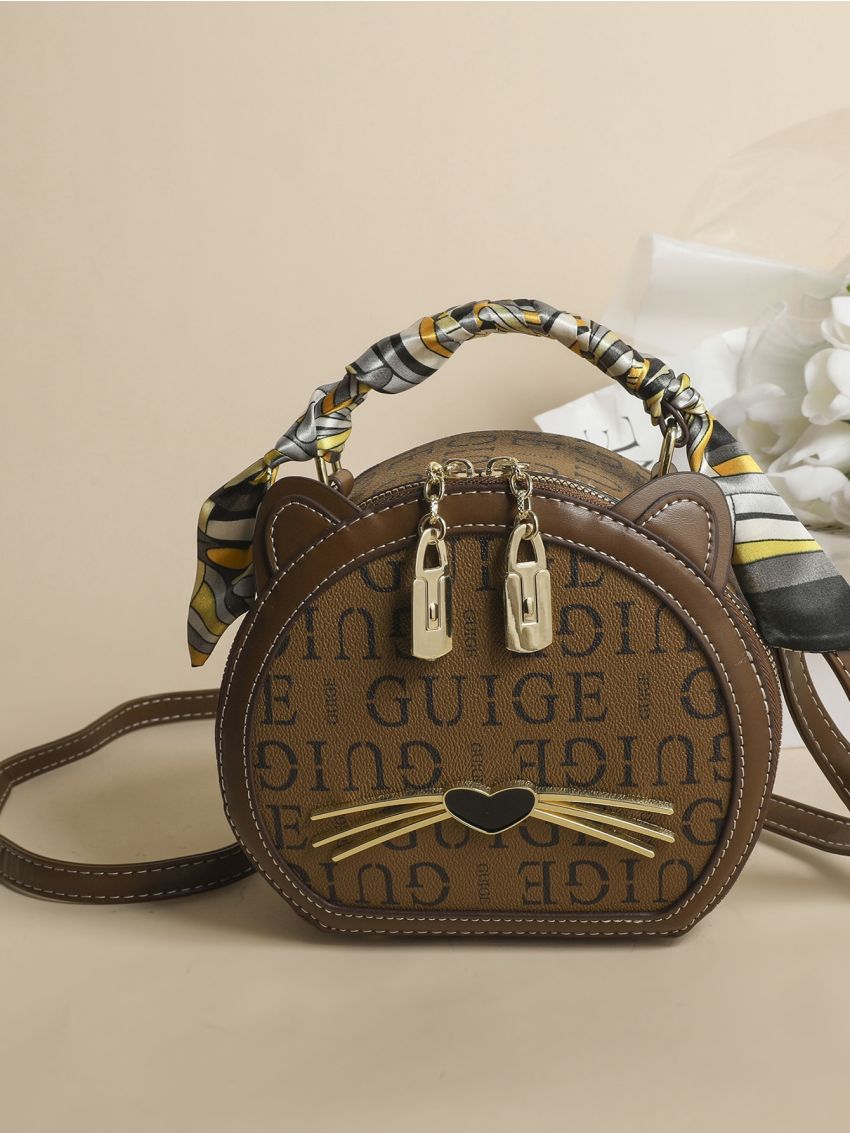 Mini Letter Graphic Novelty Bag Twilly Scarf Decor