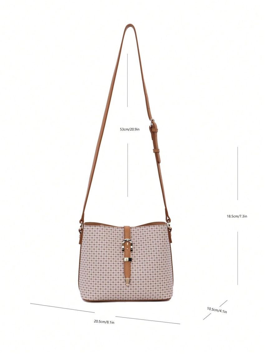 Small Bucket Bag Geometric Pattern Buckle Decor