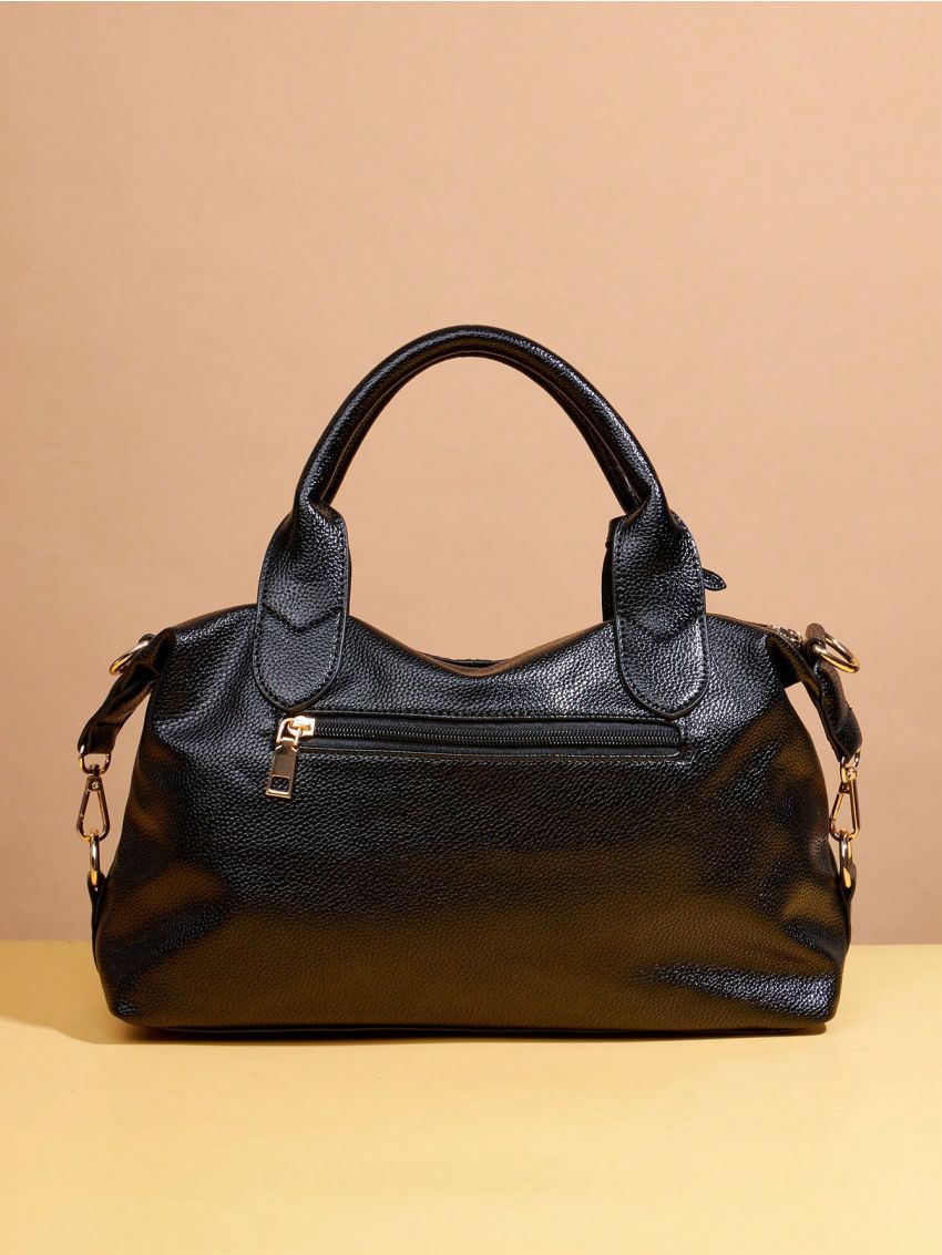 Small Top Handle Bag Embossed Detail Minimalist Black