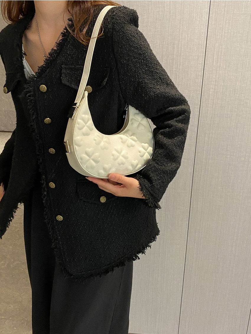 Small Hobo Bag Heart Embossed Minimalist