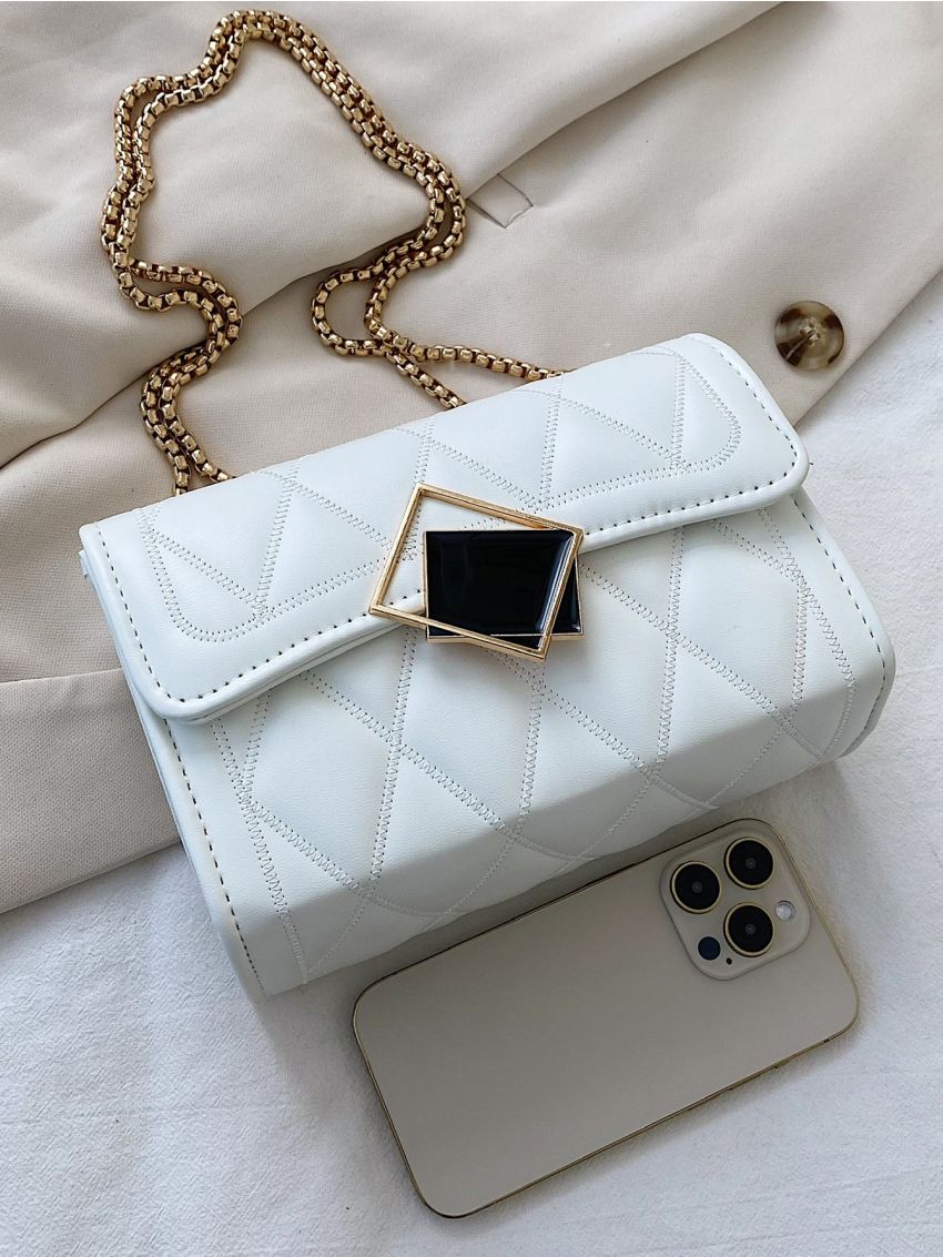 Quilted Square Bag Mini Flap White