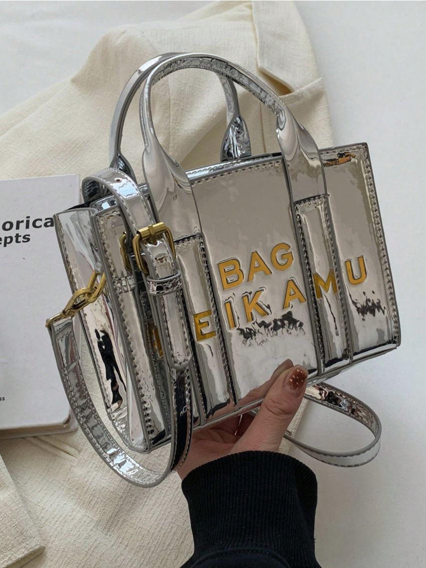 Mini Square Bag Metallic Pattern Double Handle