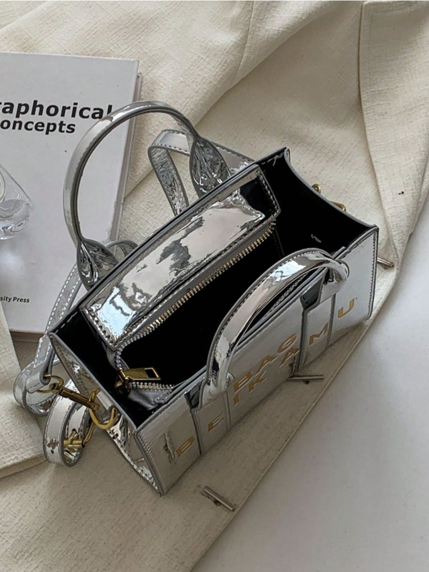 Mini Square Bag Metallic Pattern Double Handle