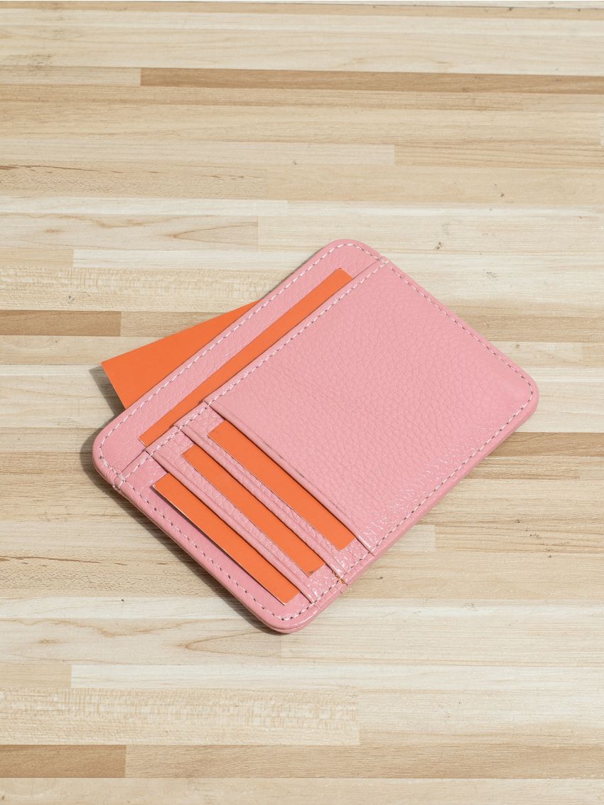 Pink Card Holder Genuine Leather