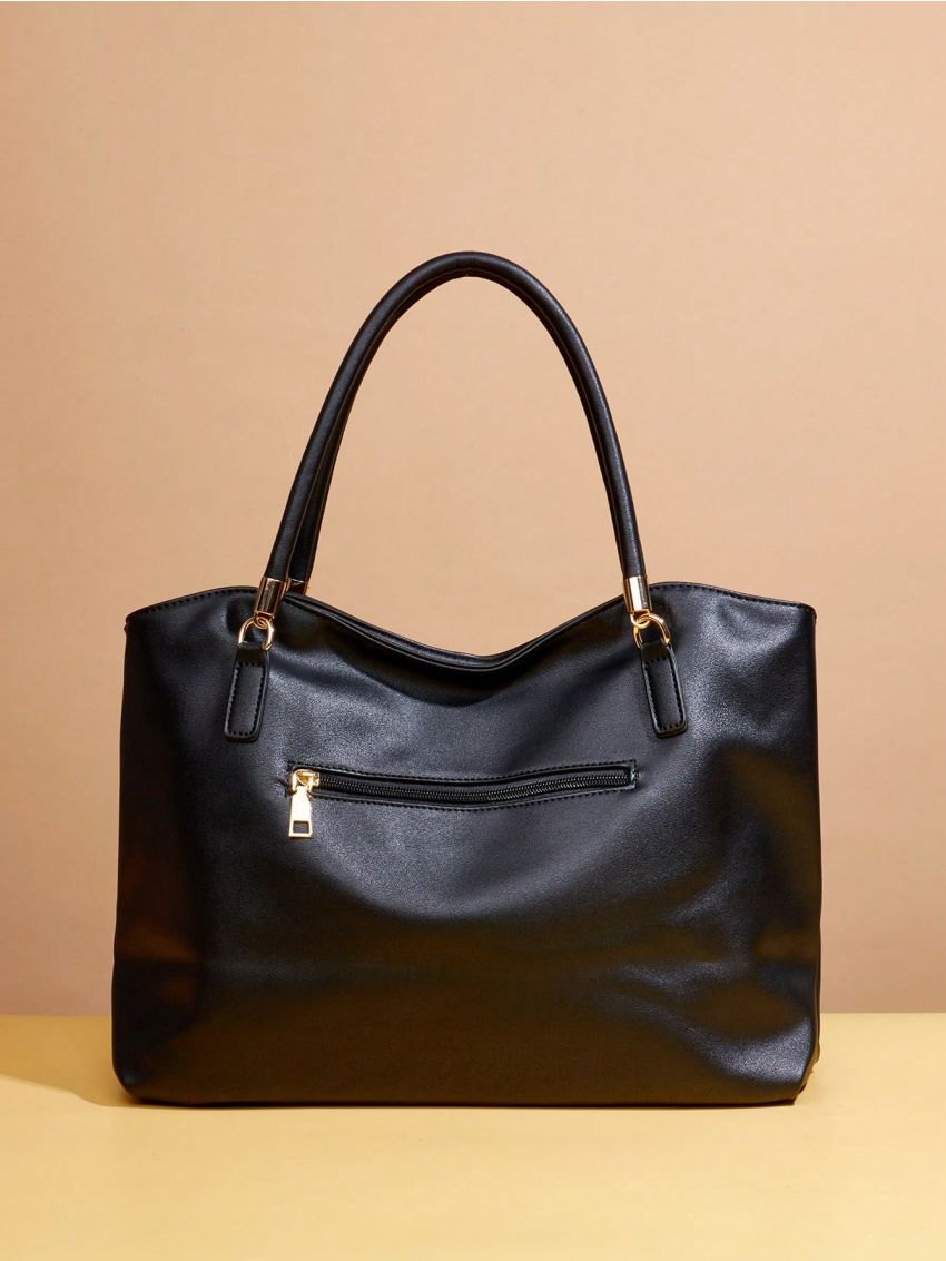 Large Shoulder Tote Bag Black With Bag Charm