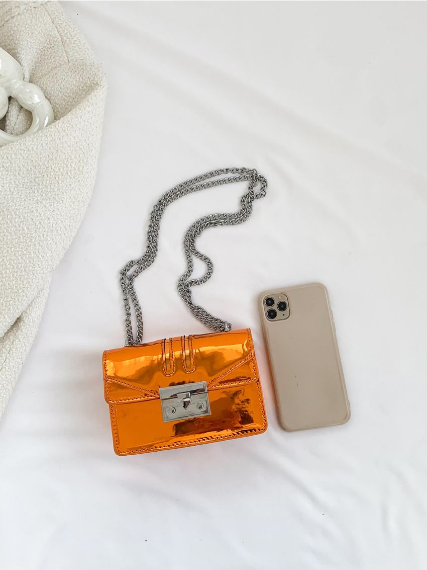 Mini Square Bag Metallic Pattern Chain Strap