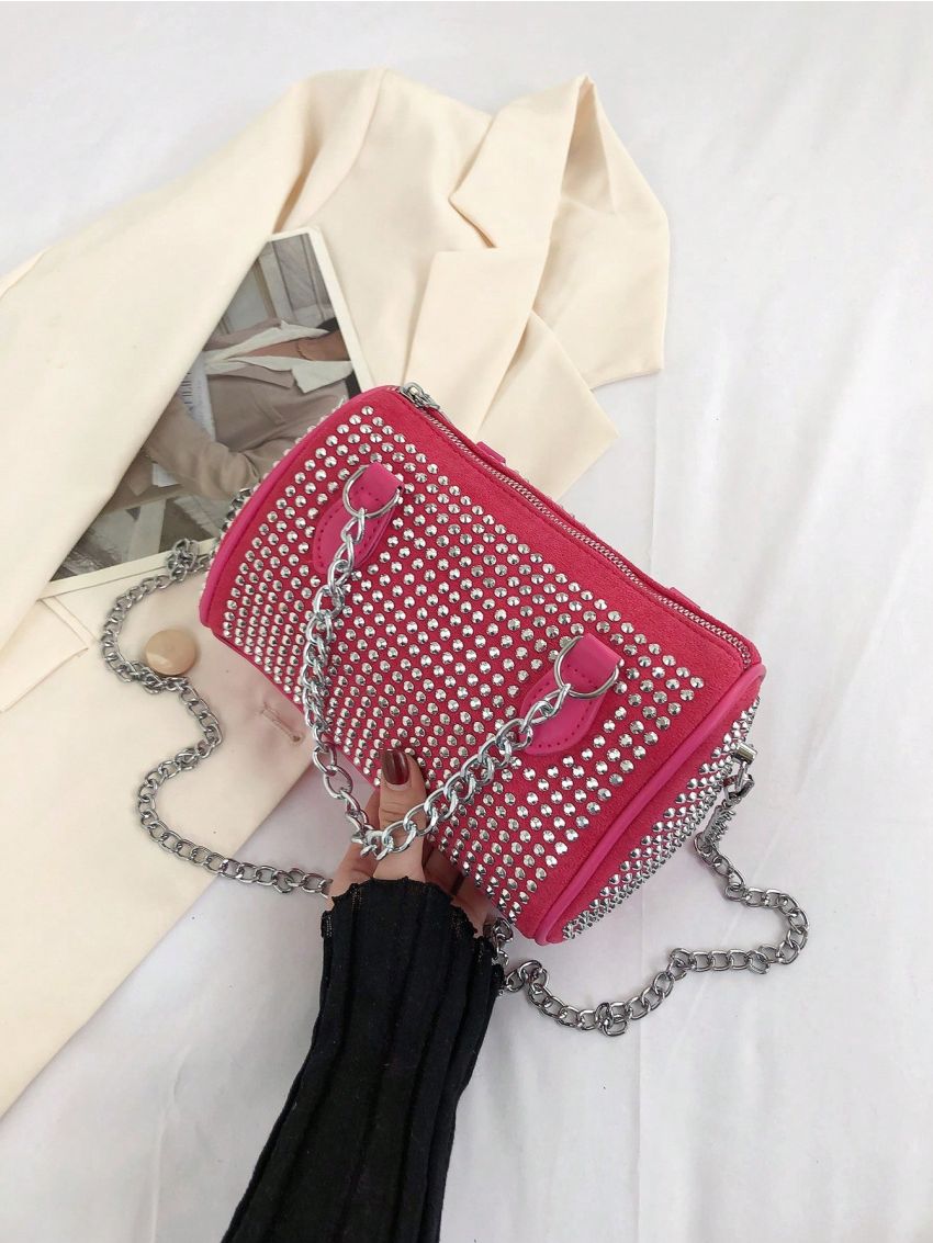 Small Boston Bag Studded Decor Chain Strap