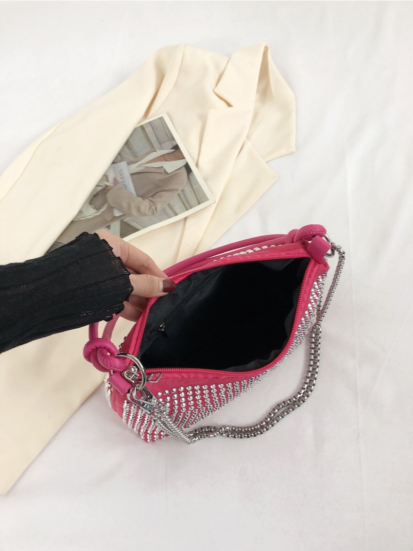 Medium Hobo Bag Studded Decor Pink