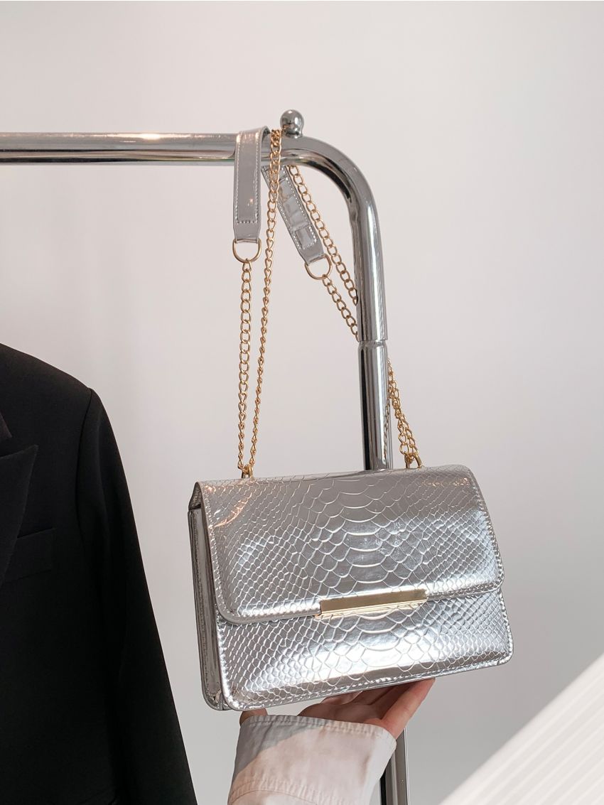 Small Square Bag Crocodile Embossed Chain Strap