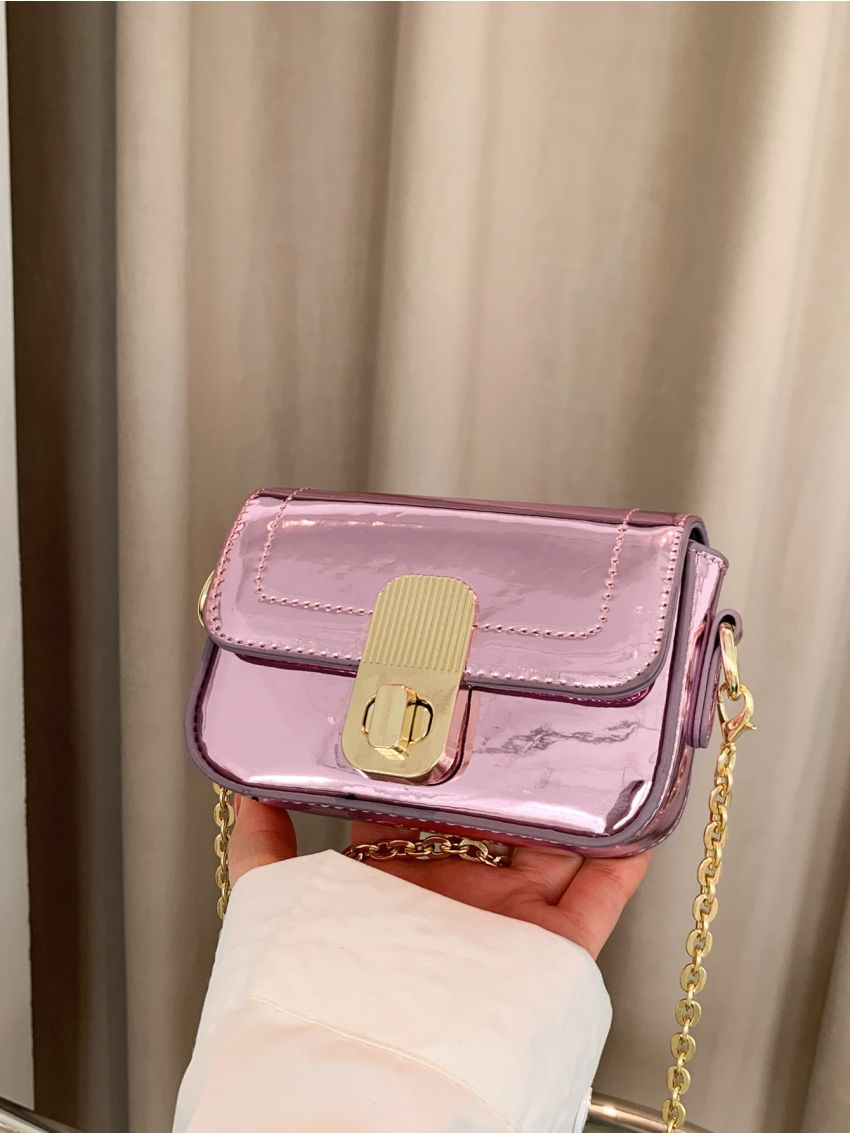 Mini Square Bag Twist Lock Chain Strap