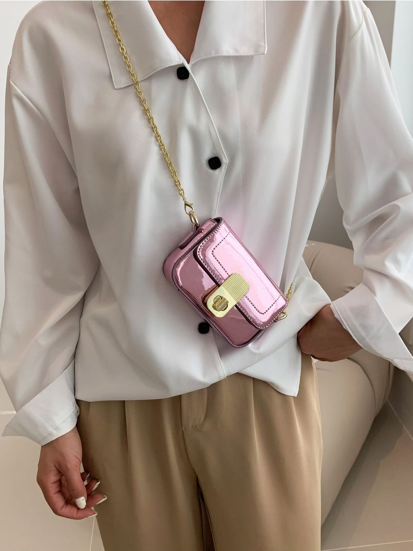 Mini Square Bag Twist Lock Chain Strap