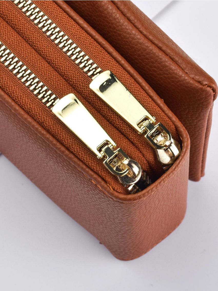 Brown Phone Wallet Letter Detail Kiss Lock