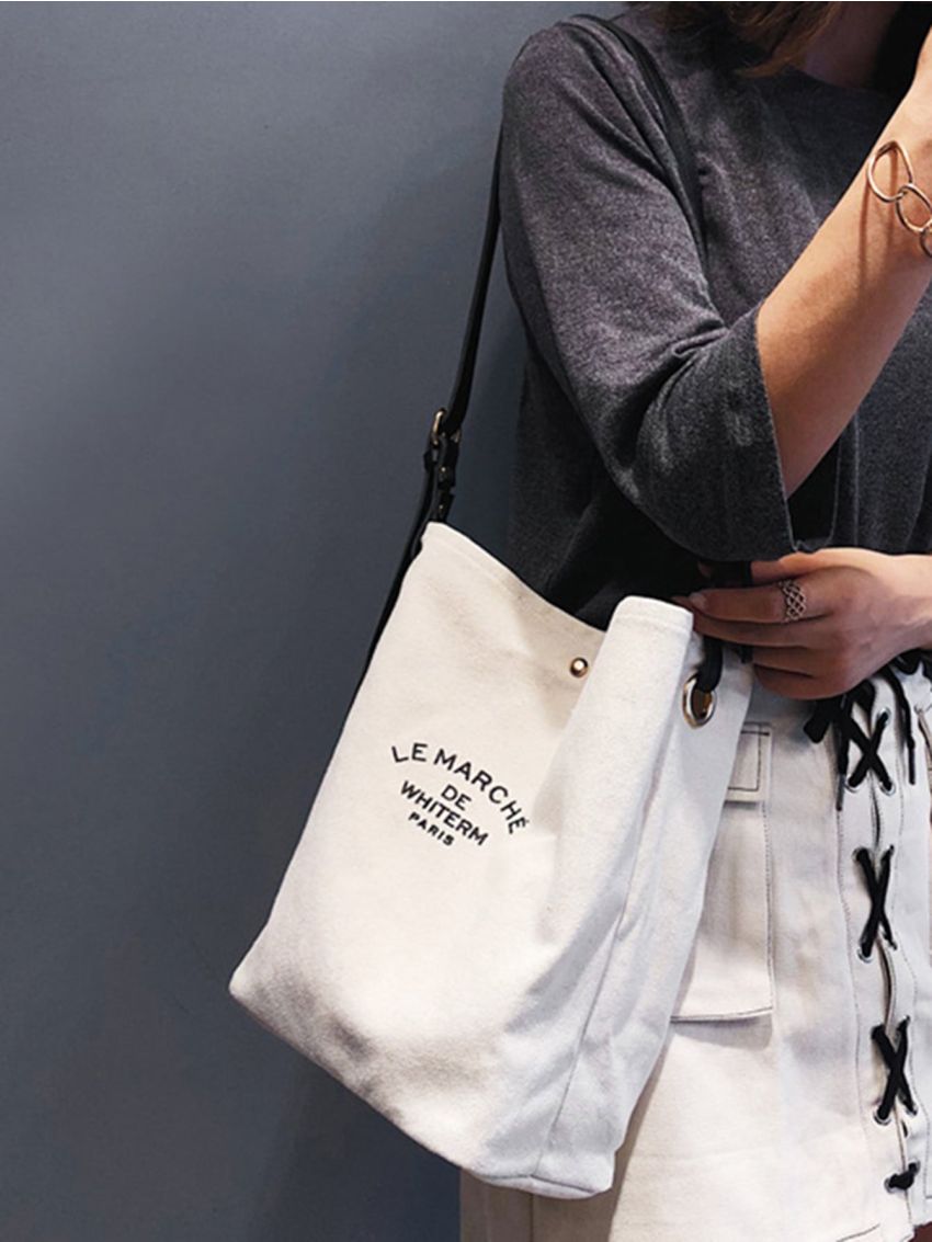 Shoulder Bag Printed Canvas Shopping Bag Crossbody Purse Stylish Tote Handbag For Women