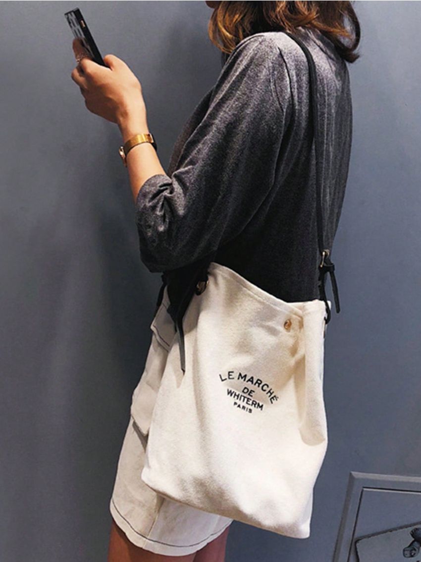 Shoulder Bag Printed Canvas Shopping Bag Crossbody Purse Stylish Tote Handbag For Women