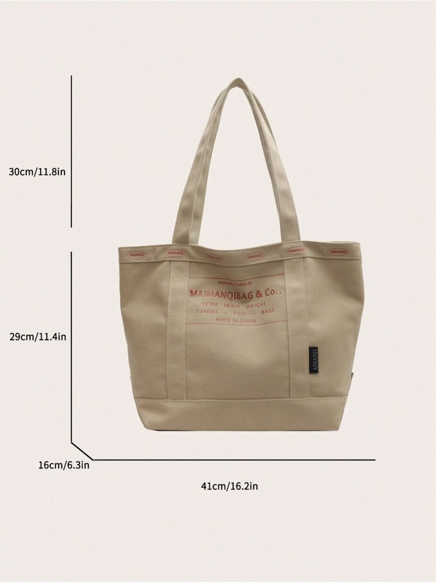 Letter Print Shoulder Tote Bag Large Capacity Double Handle For Daily