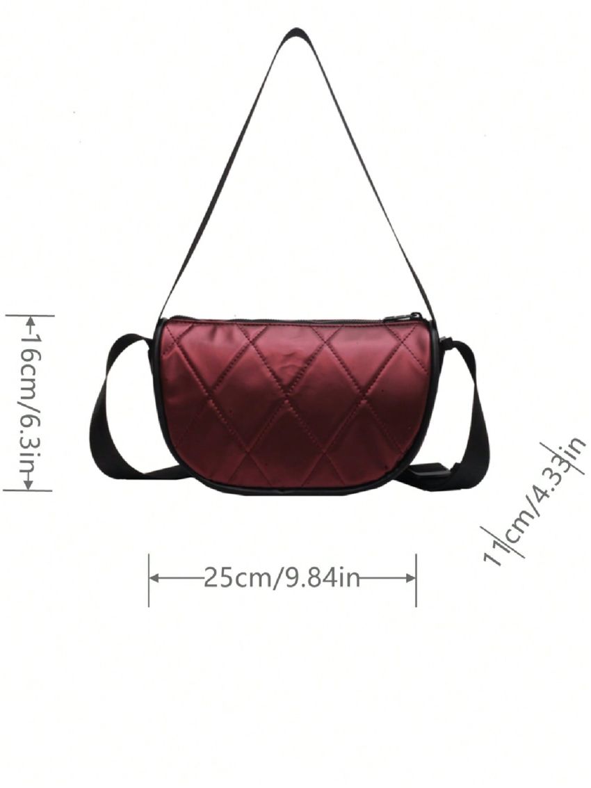 Quilted Novelty Bag Medium Zipper Burgundy