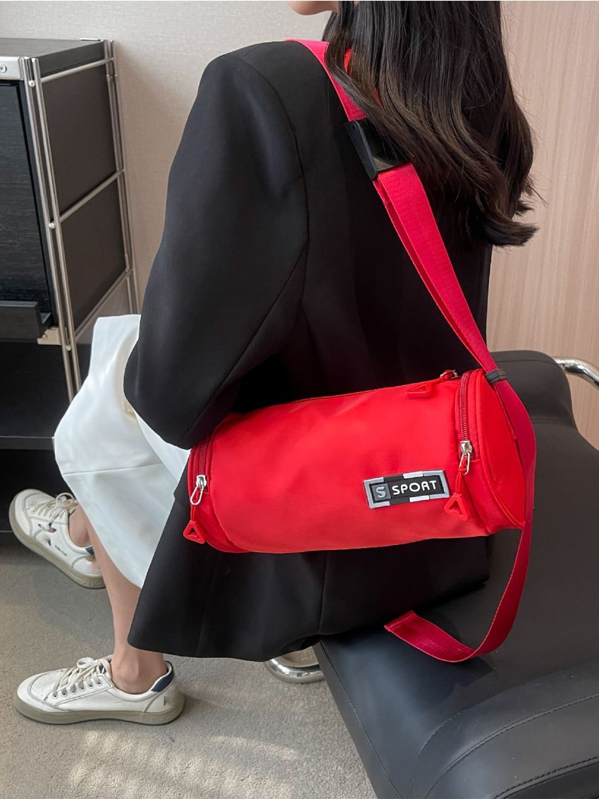 Letter Patch Decor Bucket Bag Small Neon Red Waterproof
