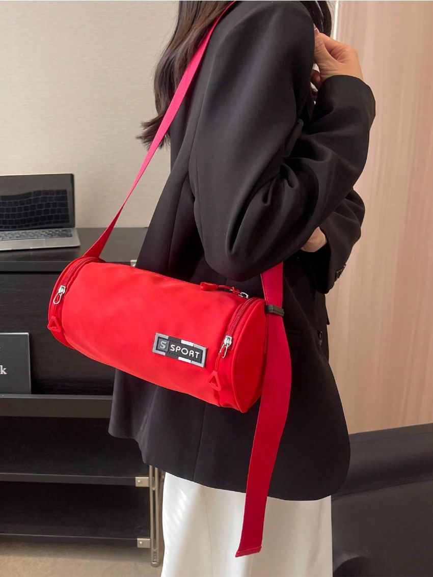 Letter Patch Decor Bucket Bag Small Neon Red Waterproof
