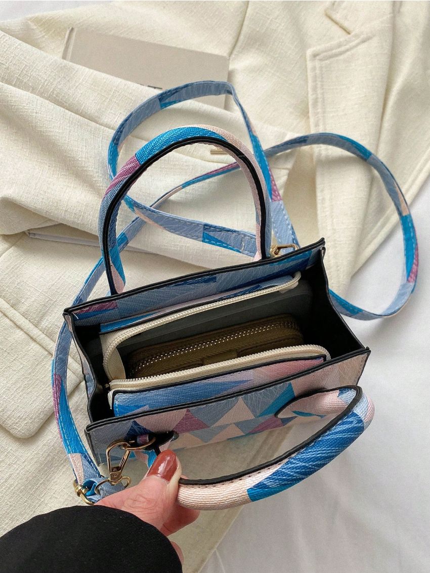 Geometric Pattern Square Bag Mini Double Handle