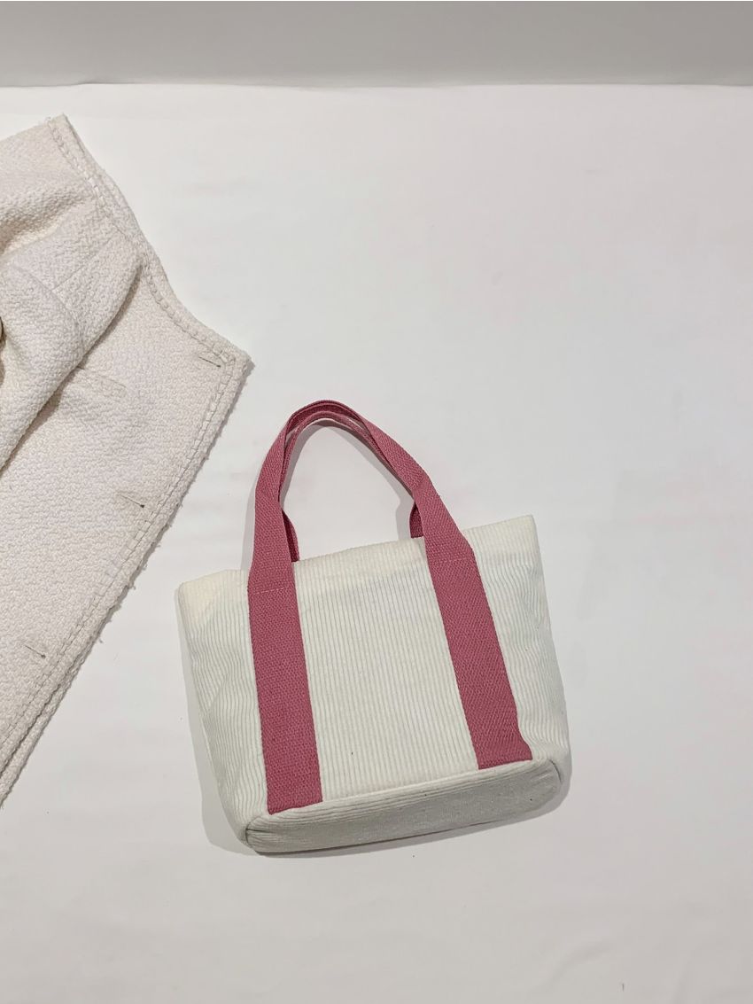 Colorblock Square Bag Small Double Handle Corduroy