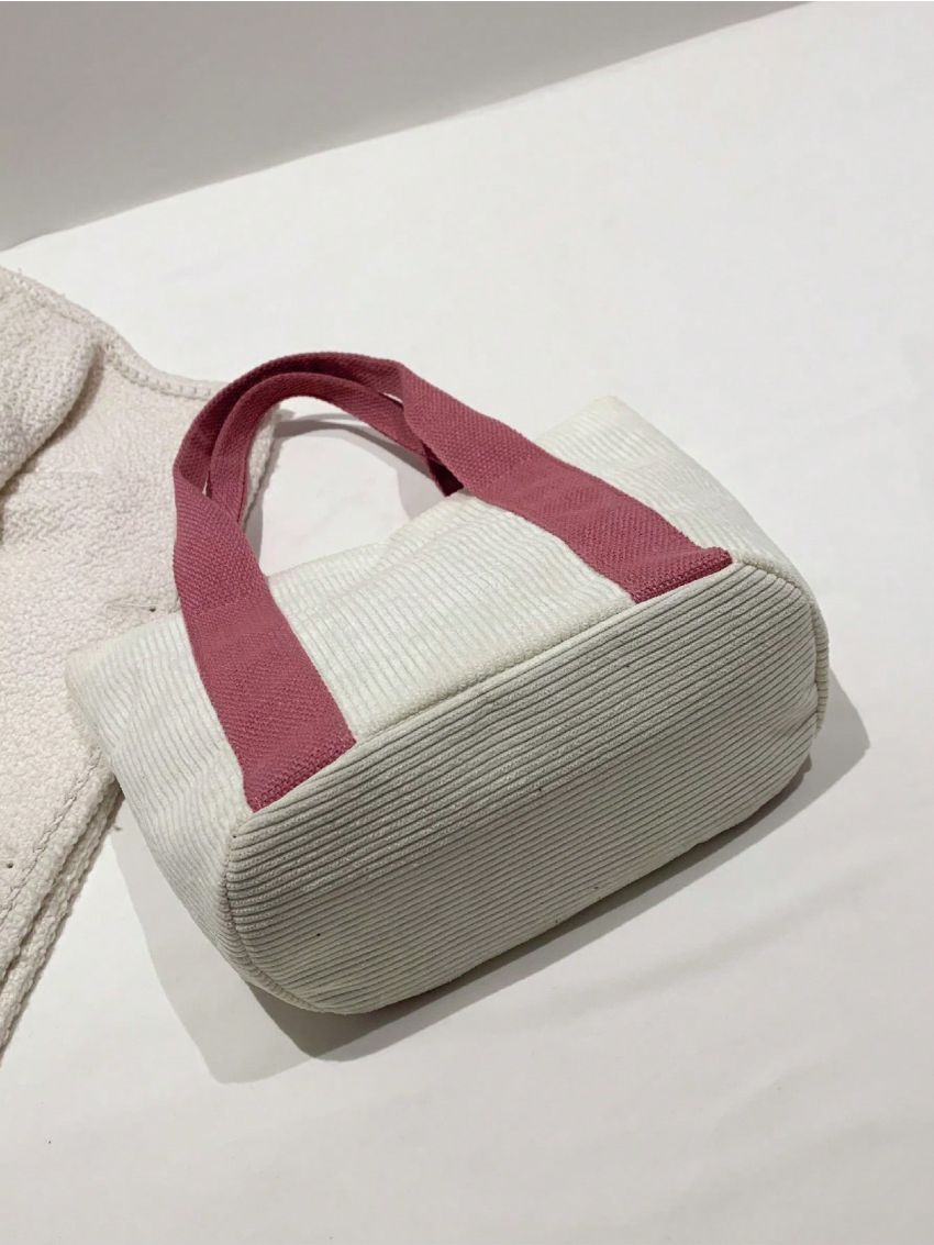 Colorblock Square Bag Small Double Handle Corduroy