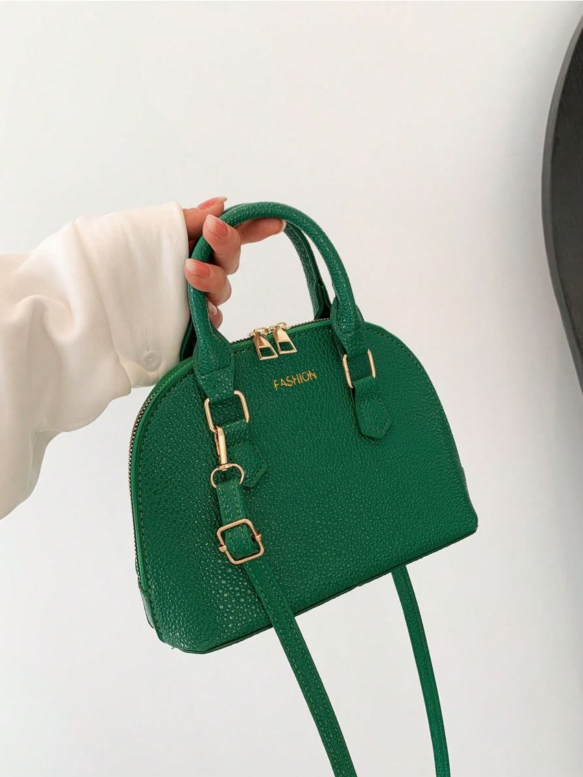 Litchi Embossed Dome Bag Small Letter Graphic Green
