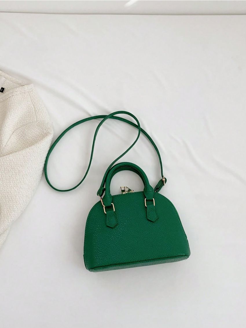 Litchi Embossed Dome Bag Small Letter Graphic Green