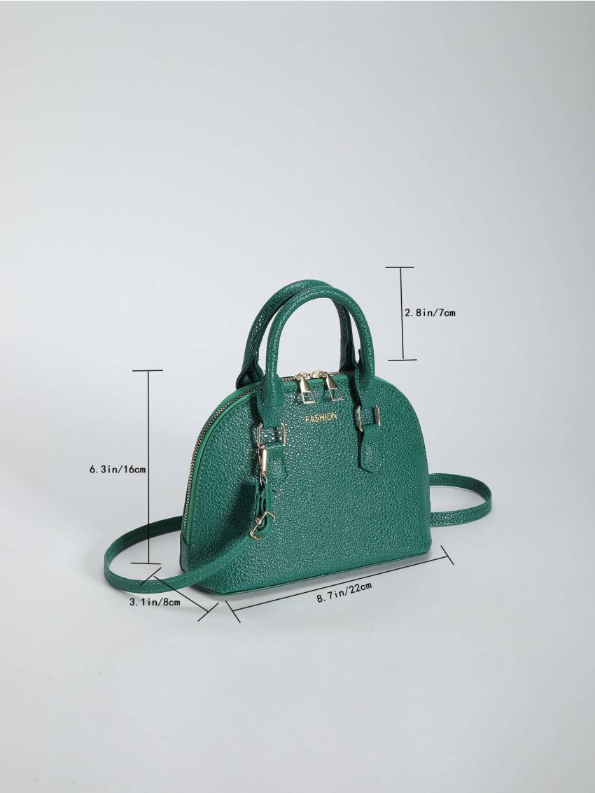 Litchi Embossed Dome Bag Small Letter Graphic Green