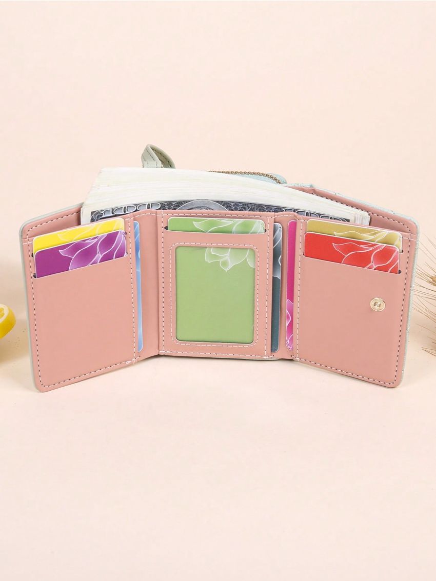 Geometric Pattern Small Wallet Trifold Green