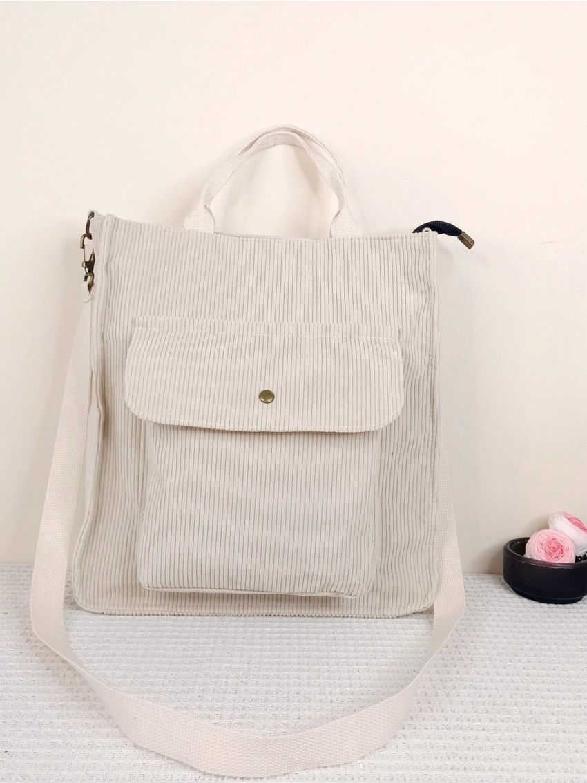 Minimalist Square Bag Medium White Corduroy