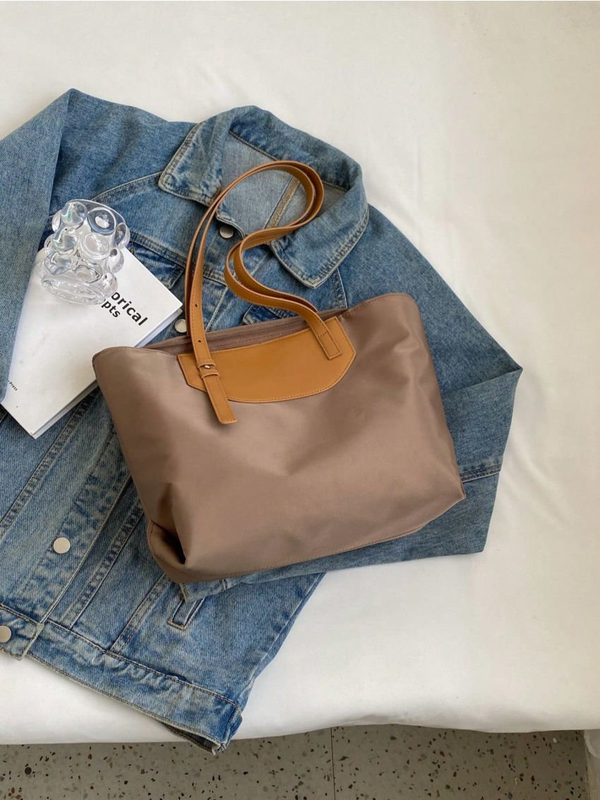 Colorblock Shoulder Tote Bag Medium Nylon