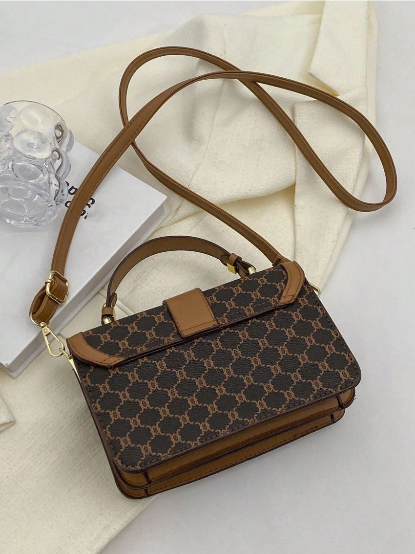 Small Flap Square Bag Geometric Pattern Metal Decor Elegant